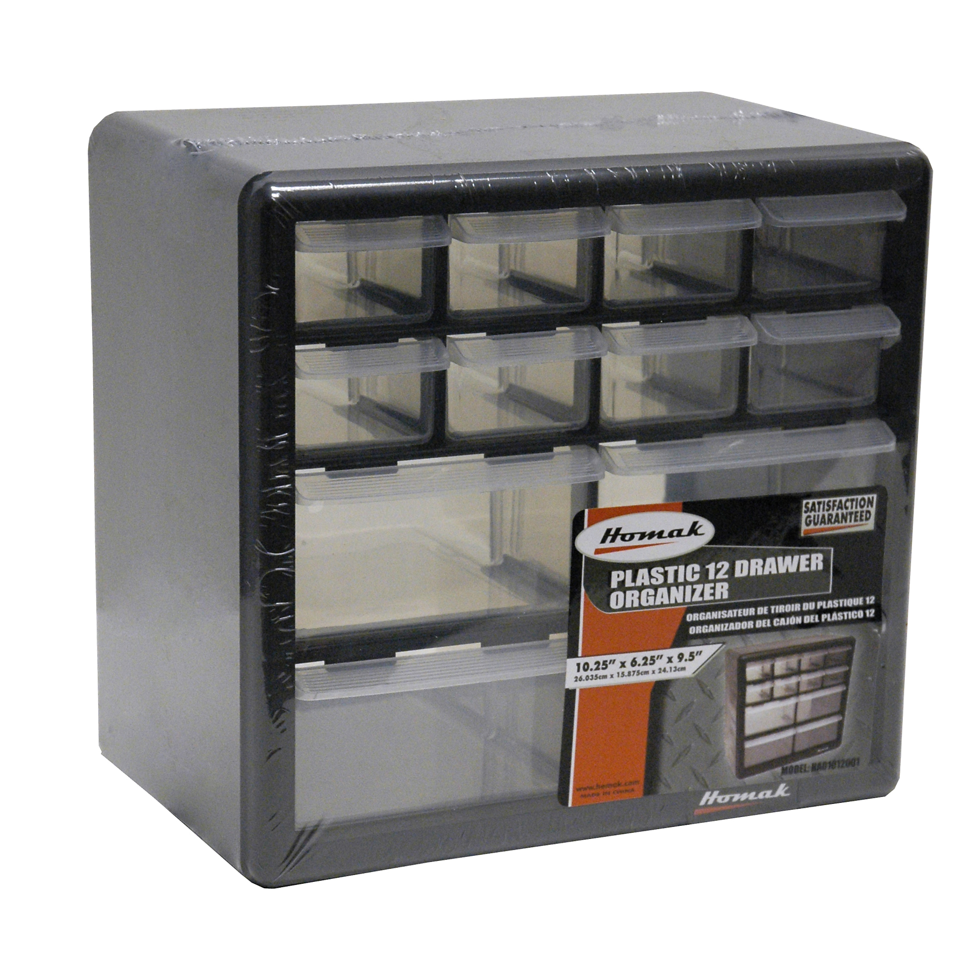 Homak 12-Drawer Plastic Organizer, 6 1/4in.W x 10 1/4in.D x 9 1/2in.H, Model# HA01012001